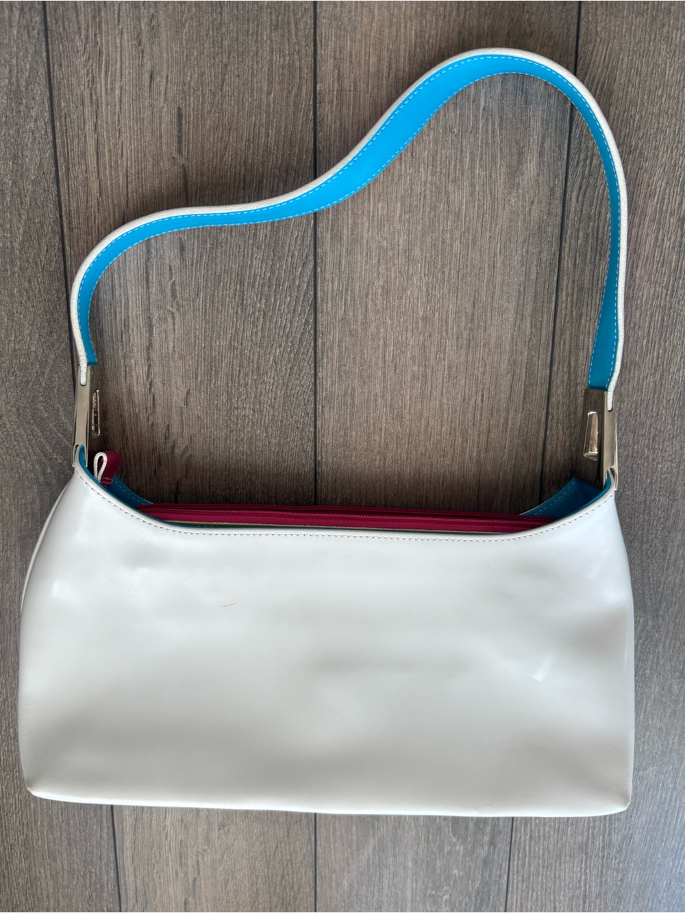 VTG Y2K Leather Shoulder Bag Lancaster Paris Made in France Colorblock Cutout - Picture 5 of 8